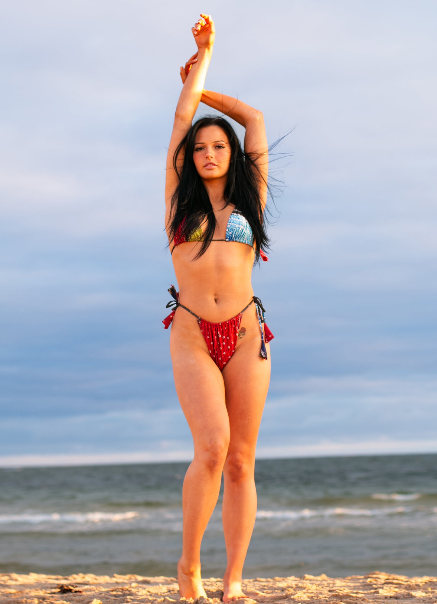 Bikini Bottom Red Ruched High Rise - Fire